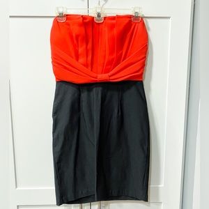 Double Zero Strapless Red & Black Color Block Mini Dress